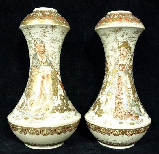 Appraisal: A pair of Satsuma vases of inverted baluster form painted