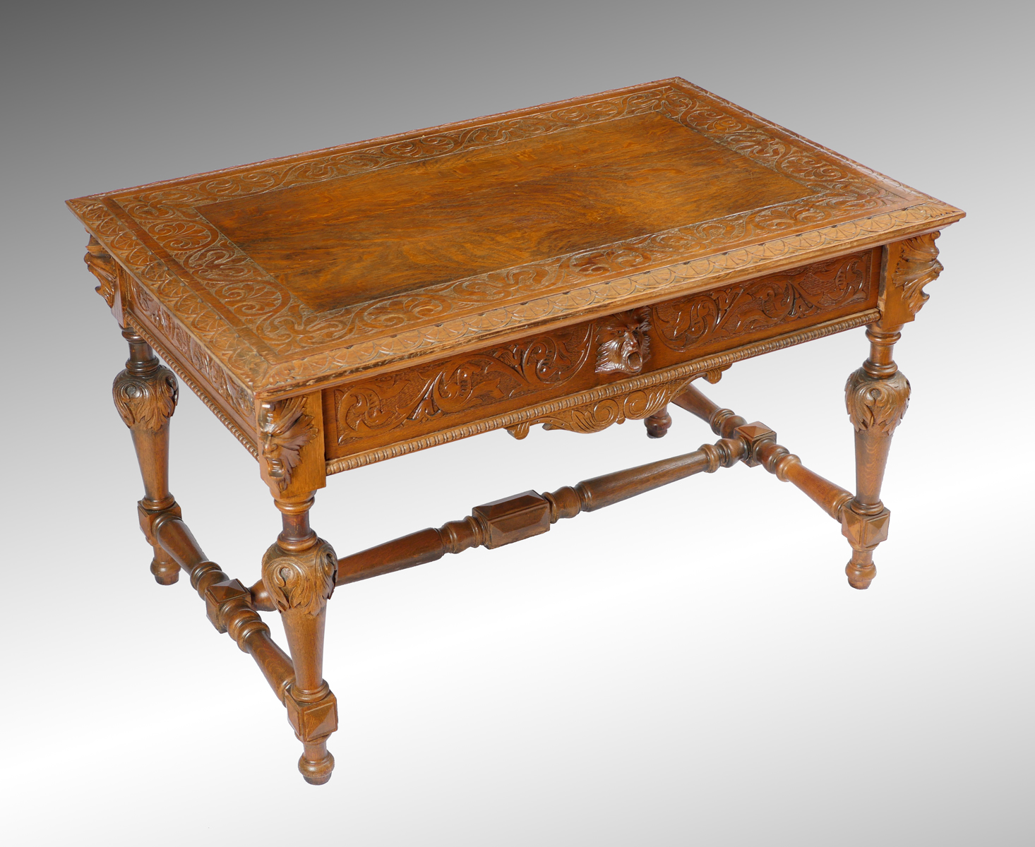 Appraisal: CARVED DRAWER OAK CENTER TABLE Carved oak center table having