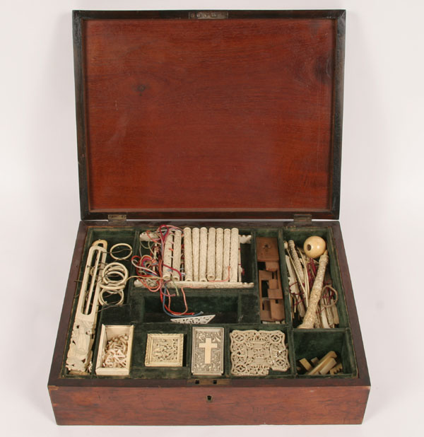 Appraisal: Early game set in locking mahogany box with dozens of