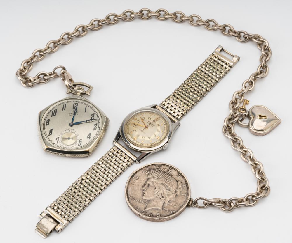 Appraisal: GRUEN GOLD-PLATE POCKET WATCHtogether with a chain Tiffany Co heart