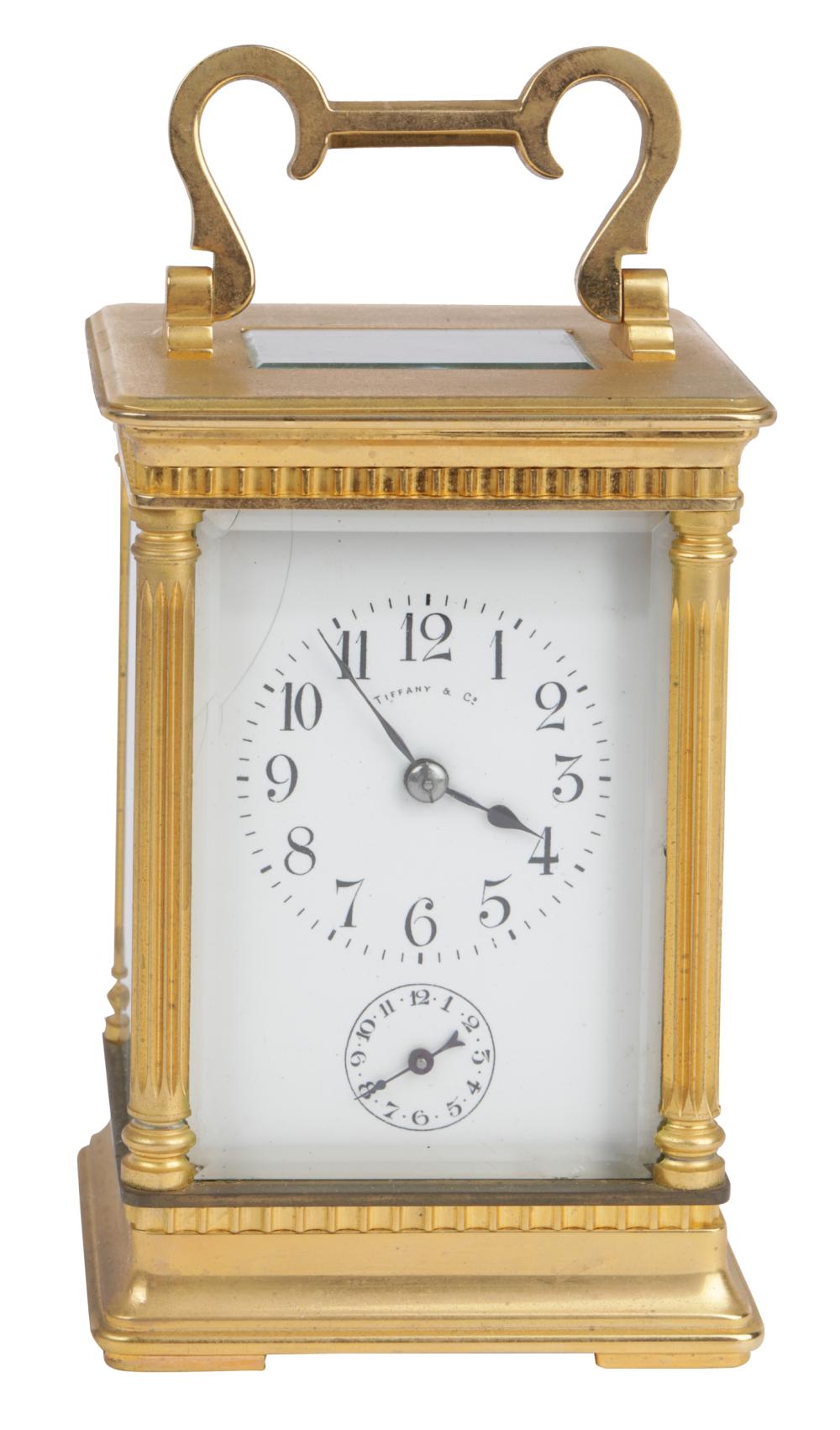 Appraisal: TIFFANY CO GILT CARRIAGE CLOCKsigned to dial inches wide inches