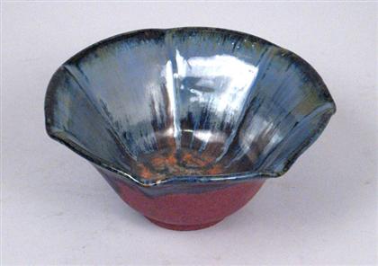 Appraisal: FULPER POTTERY circa - Pottery bowl Fluted seven-sided bowl over