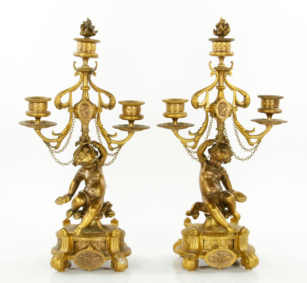 Appraisal: - Pair of th C French Candelabra Pair of th