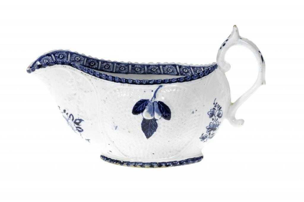 Appraisal: A DERBY SAUCE BOAT crisply moulded with two groups of