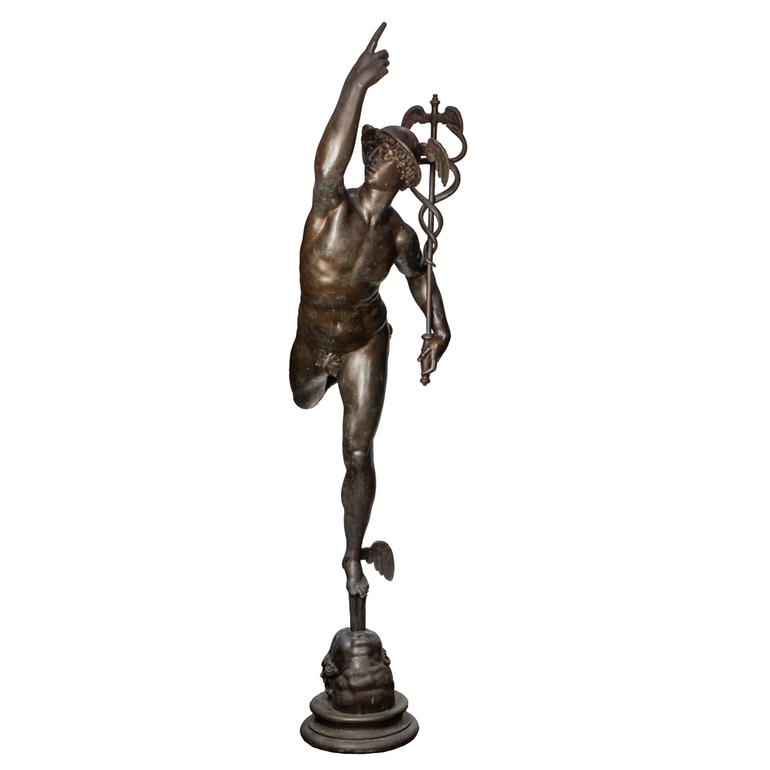 Appraisal: PATINATED METAL SCULPTURE OF MERCURY Patinated metal sculpture of Mercury