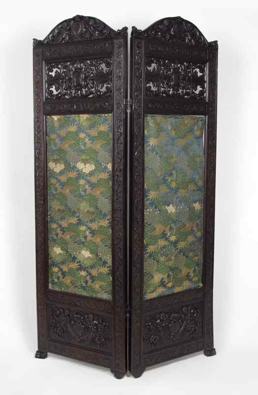 Appraisal: LATE TH CENTURY CARVED PANEL SCREEN Carved crest with cherubs