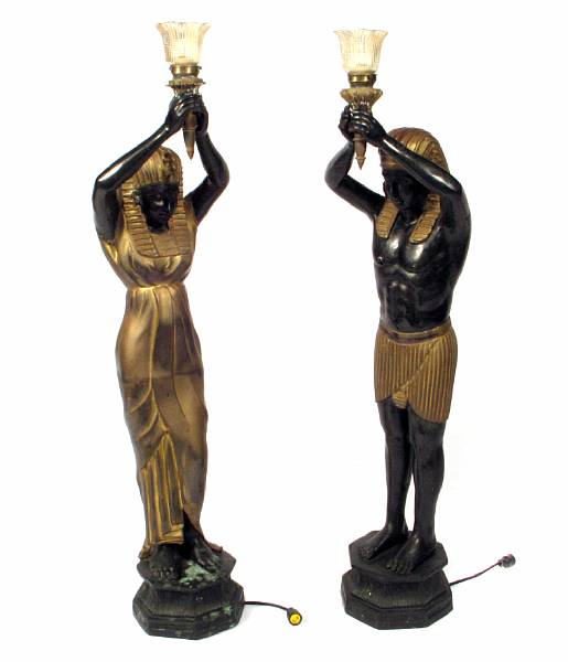 Appraisal: A pair of Egyptian Revival gilt and patinated metal figural