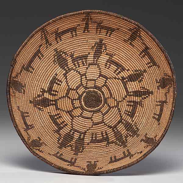 Appraisal: Apache Figural Basket woven with humans and dogs situated in