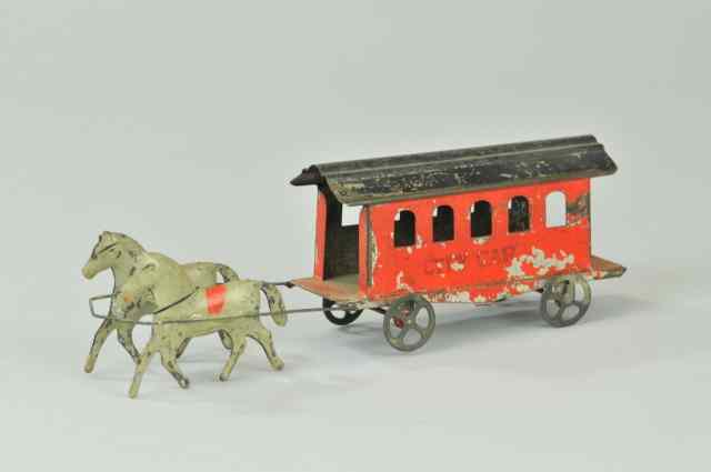 Appraisal: HORSE DRAWN TROLLEY Late 's painted in blue and red