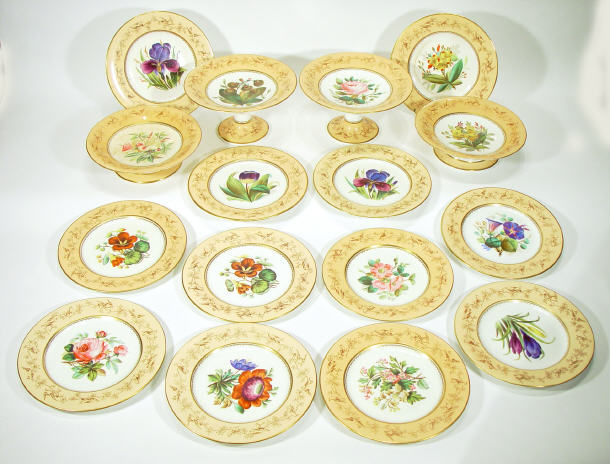 Appraisal: Victorian twelve place pottery dessert service hand painted with botanical