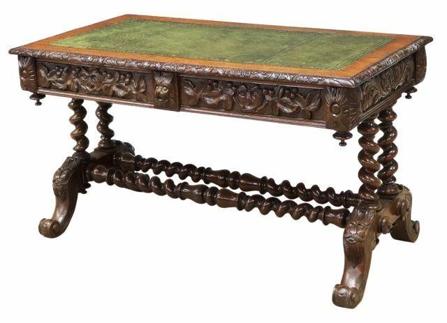 Appraisal: English oak writing desk late th c inset gilt-embossed leather