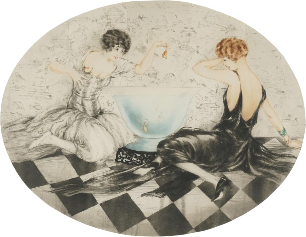 Appraisal: LOUIS ICART - MISCHIEVOUS LES ESPIEGLES drypoint etching and aquatint