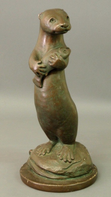 Appraisal: Bronzed plaster otter signed E B h