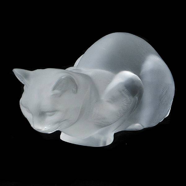 Appraisal: A Lalique frosted glass figure of a crouching cat inscribed