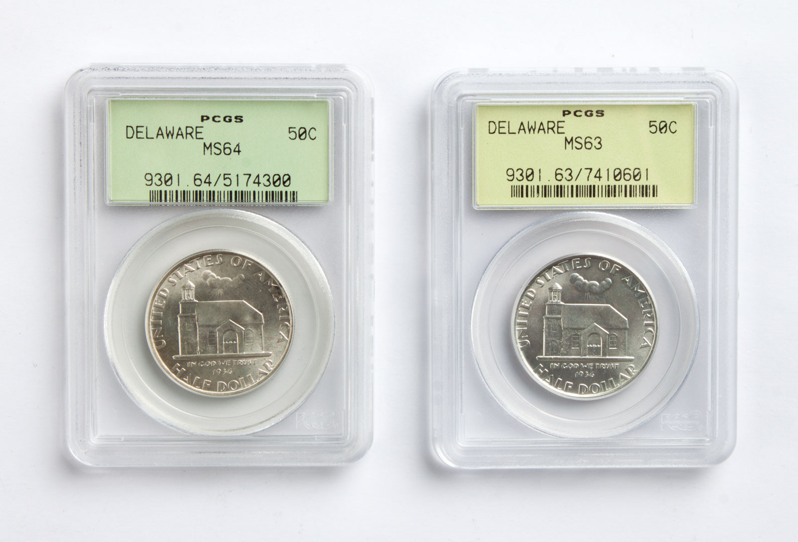 Appraisal: Two U S Delaware commemorative half dollars MS- and MS-