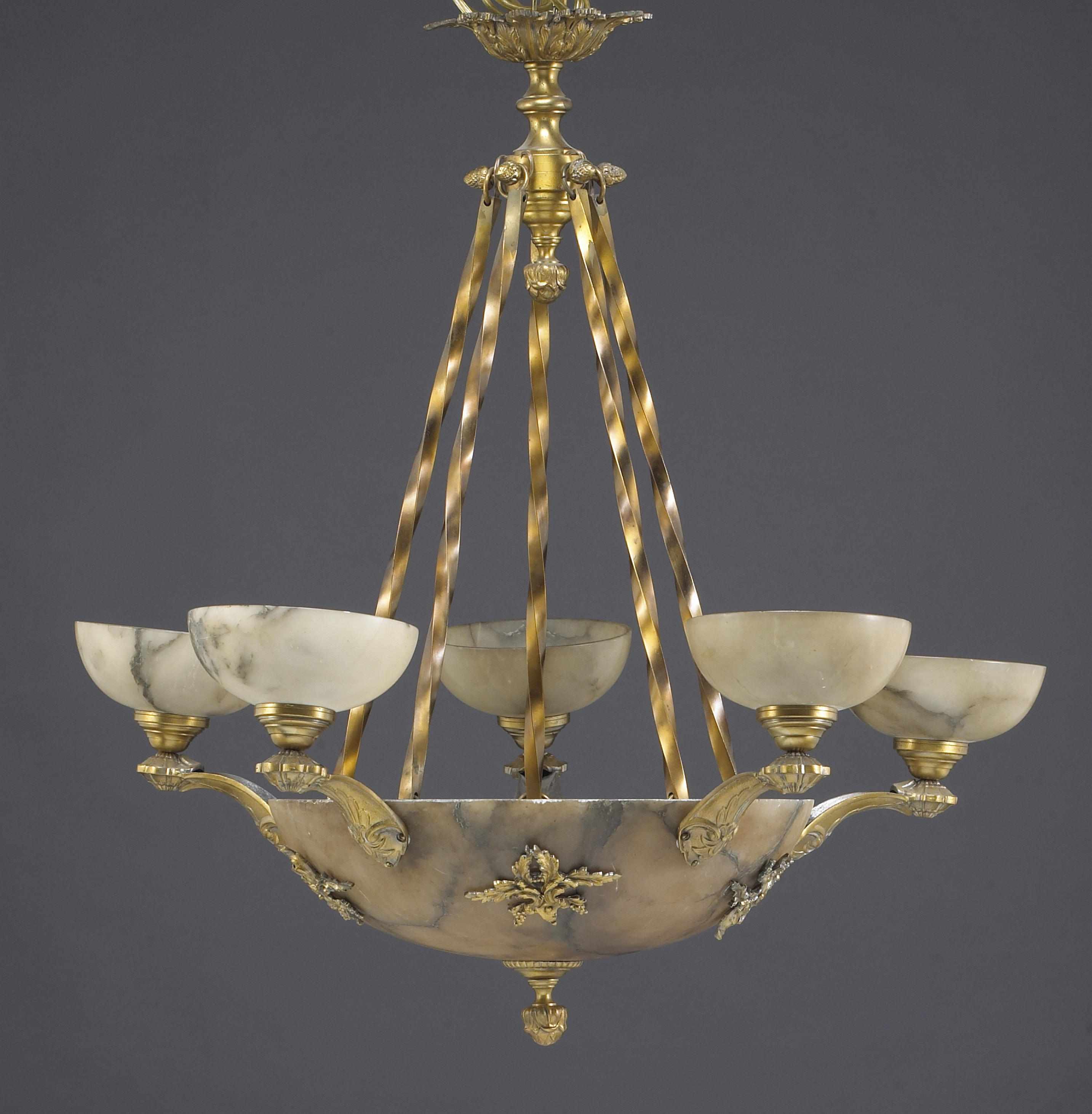 Appraisal: A Belle poque style gilt metal and alabaster five light