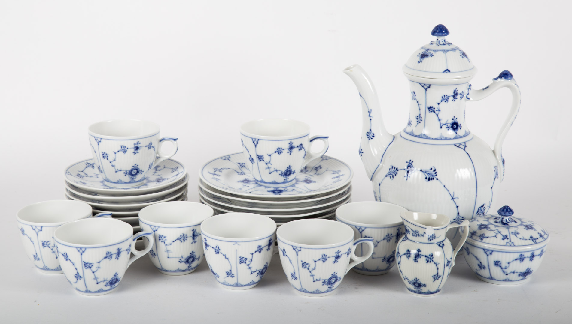 Appraisal: Royal Copenhagen porcelain chocolate dessert set blue and white floral