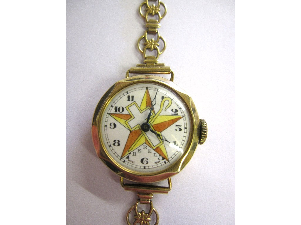 Appraisal: Nineteen thirties ct gold ladies wrist watch with Masonic dial