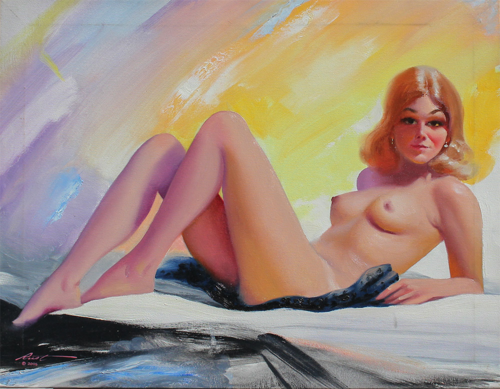 Appraisal: RUST Don American th- st Century Reclining Nude Pinup Oil