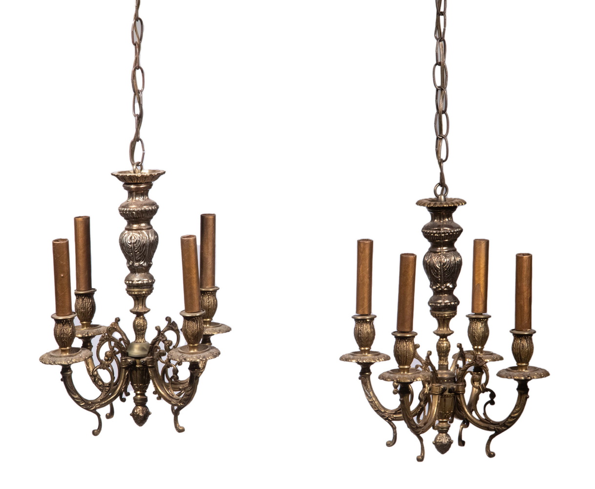 Appraisal: PR BRASS CHANDELIERS Pair of Vintage Cast Gilded Brass Four-Arm