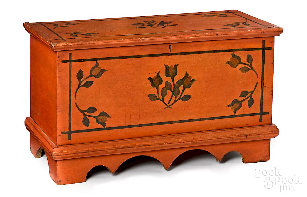 Appraisal: Diminutive painted poplar blanket chest Exclusive on Bidsquare Diminutive Pennsylvania