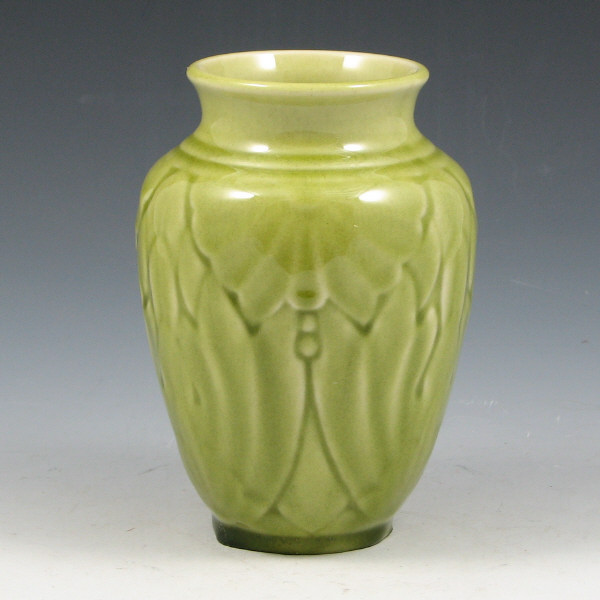 Appraisal: Rookwood vase in gloss green with stylized butterflies Marked with