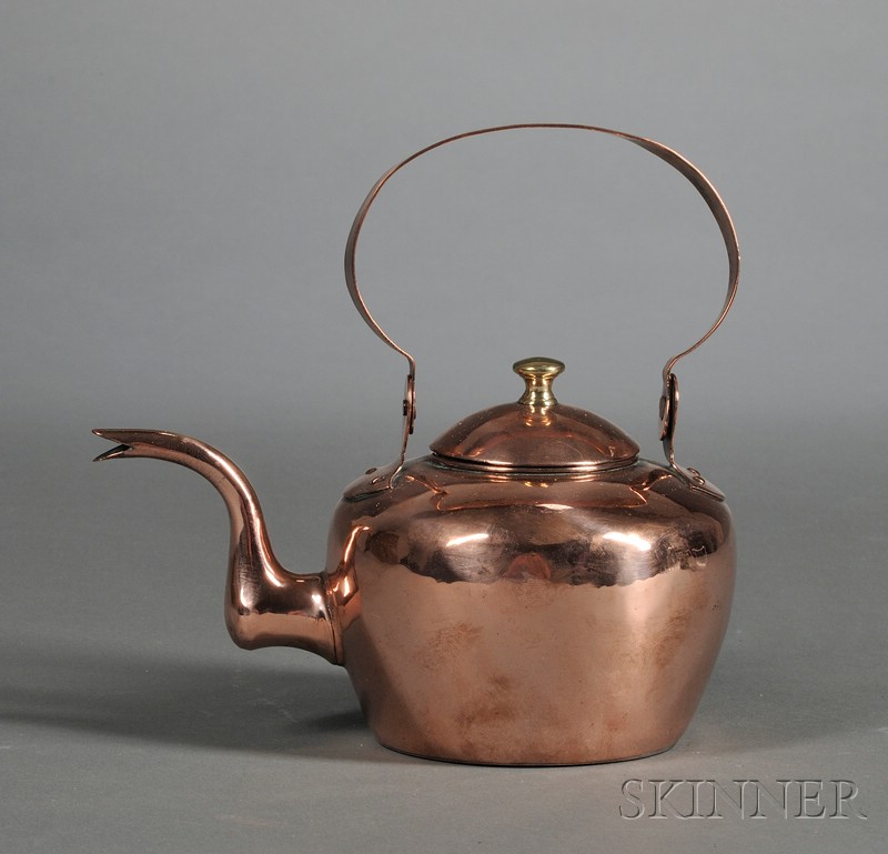 Appraisal: Small Copper and Brass Tea Kettle America late th early