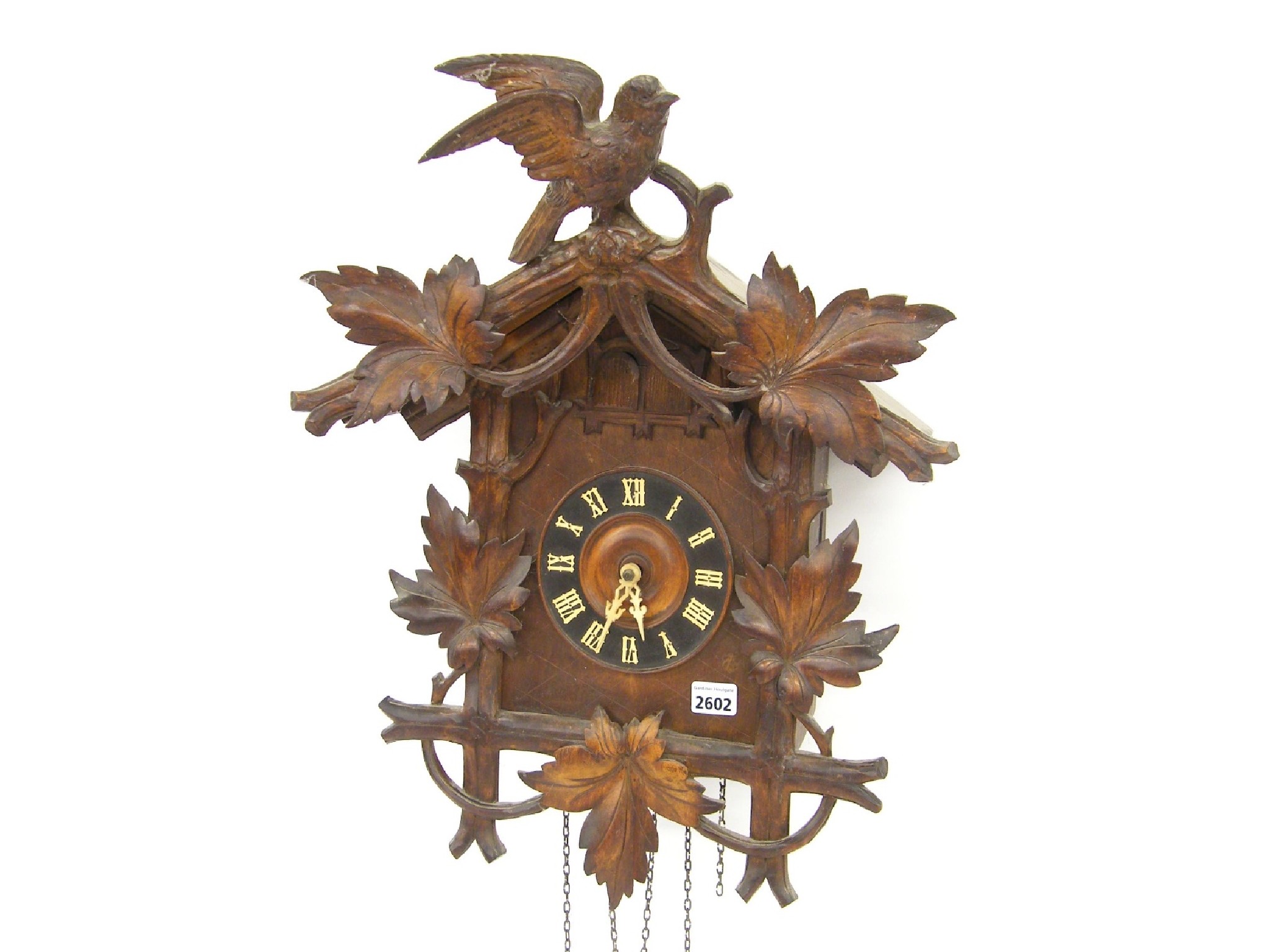 Appraisal: Black Forest carved cuckoo and quail triple weight wall clock