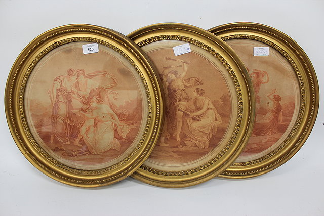 Appraisal: A GROUP OF THREE CIRCULAR ANTIQUE PRINTS AFTER ANGELICA KAUFFMAN