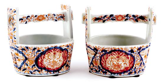 Appraisal: Pair Japanese Imari porcelain baskets late th century pail form