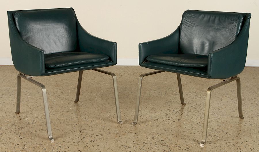 Appraisal: PAIR LEATHER STEEL CHAIRS POSSIBLY POUL KJAERHOLM A rare pair