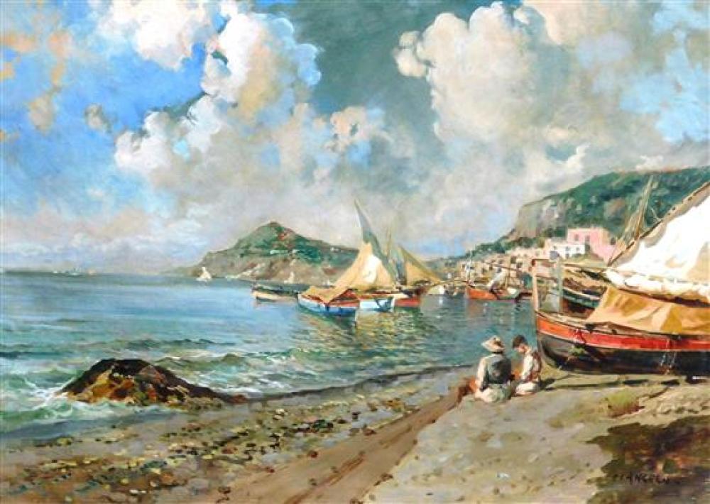 Appraisal: Di Angelo Italian th C Continental harbor scene oil on