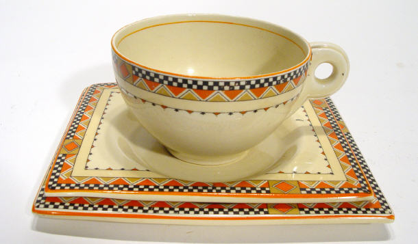 Appraisal: Clarice Cliff style Biarritz trio comprised cup rectangular saucer and