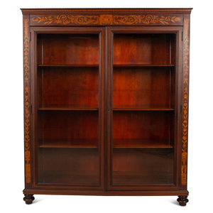 Appraisal: A Dutch Marquetry Style Mahogany Bookcase with Glazed Doors Early