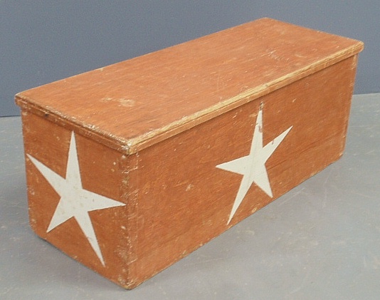 Appraisal: - Orange painted pine storage box th c with white