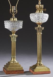 Appraisal: Two English Cut Glass Oil Lamps th c both wit