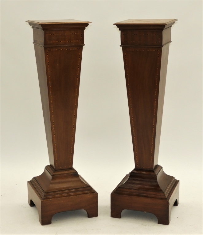 Appraisal: PR AMERICAN MAHOGANY VENEER INLAID PEDESTALS United States th CenturyTapered