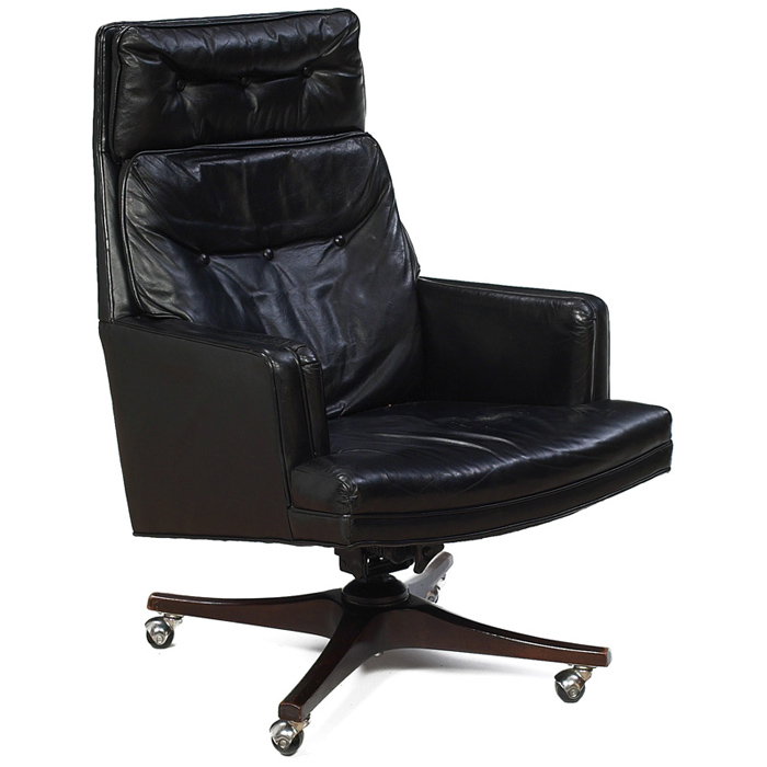 Appraisal: Edward Wormley Executive chair by Dunbar original black leather upholstered