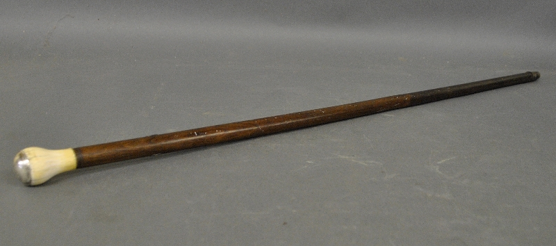 Appraisal: - Rare bone and rosewood walking stick with a silver