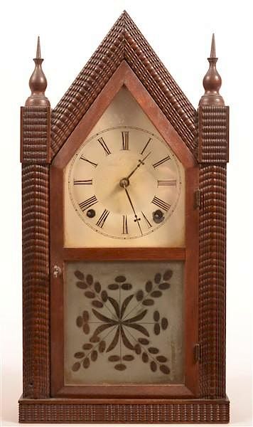 Appraisal: J C Brown Mahogany Ripple Front Steeple Clock J C