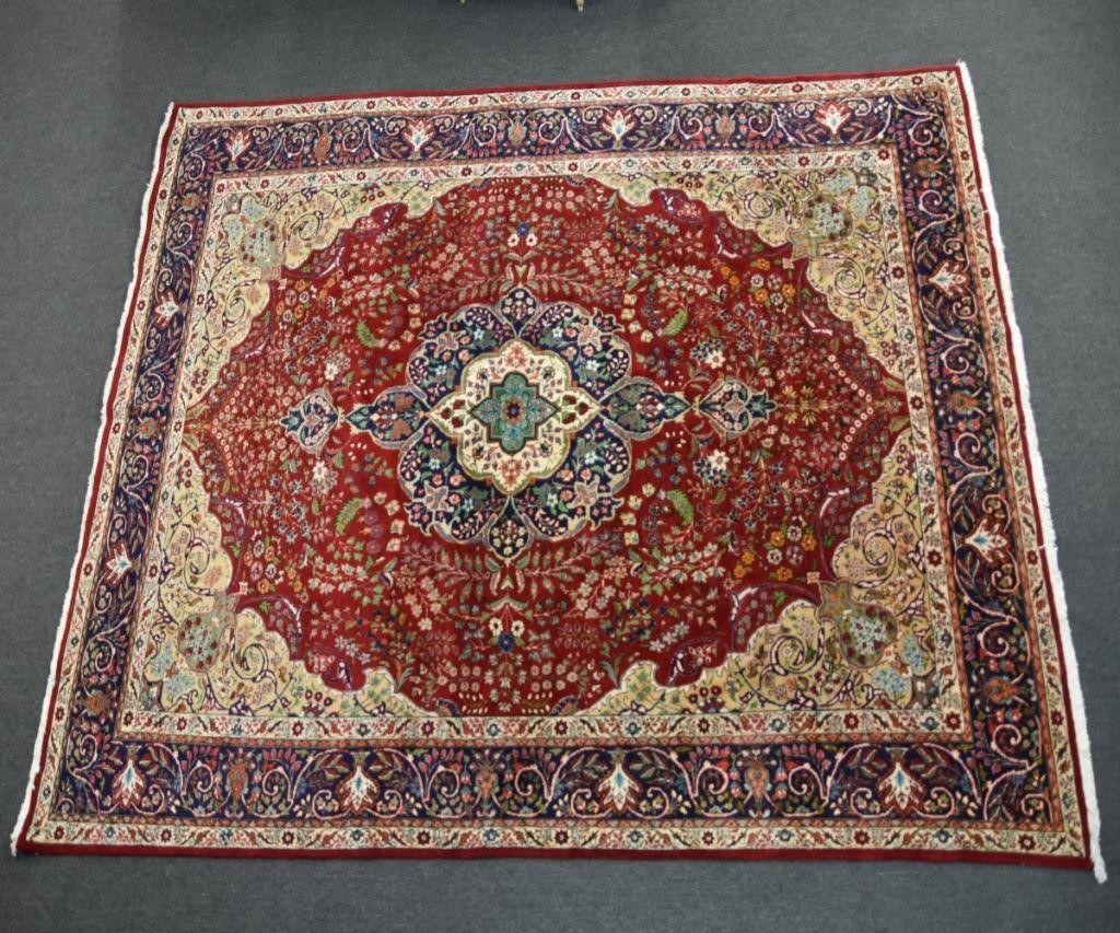 Appraisal: Colorful room size Tabriz carpet wool with center medallion red