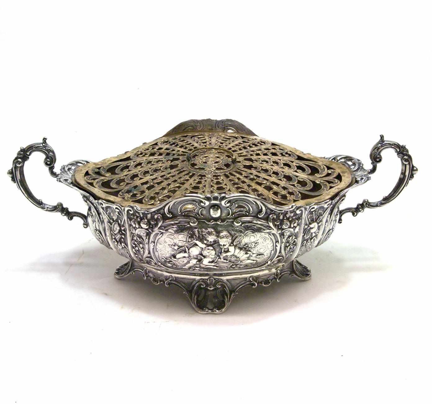 Appraisal: A German sterling silver centerpiece bowl Early th centuryMonogrammed ''S''