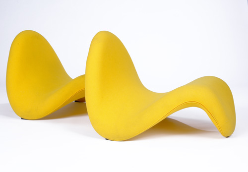 Appraisal: PIERRE PAULIN ARTIFORT Pair of Tongue chairs upholstered in yellow