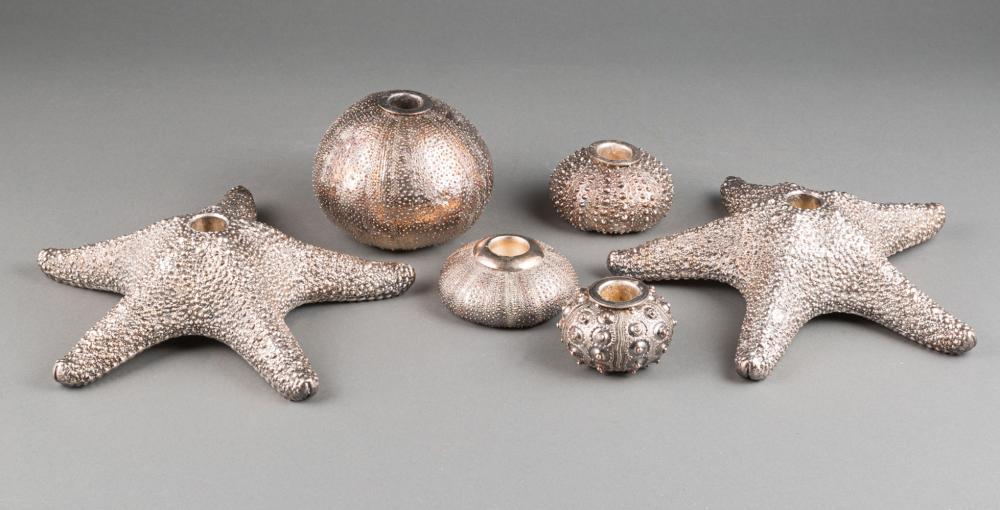 Appraisal: Group of Six Creel Gow Silvered Echinoderm Candleholders incl starfish