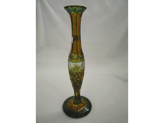 Appraisal: Bohemian Art Glass Bud Vase cut back emerald to golden