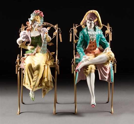 Appraisal: Pair of Italian majolica seated figures of th century gentleman