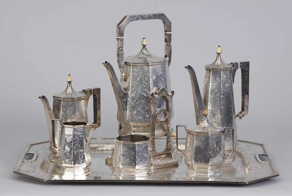 Appraisal: Pc Sterling Silver Tea Coffee Set Marked BSC in a