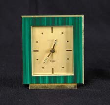 Appraisal: FINE MALACHITE STYLE TIFFANY CO TRAVEL CLOCK Square travel clock