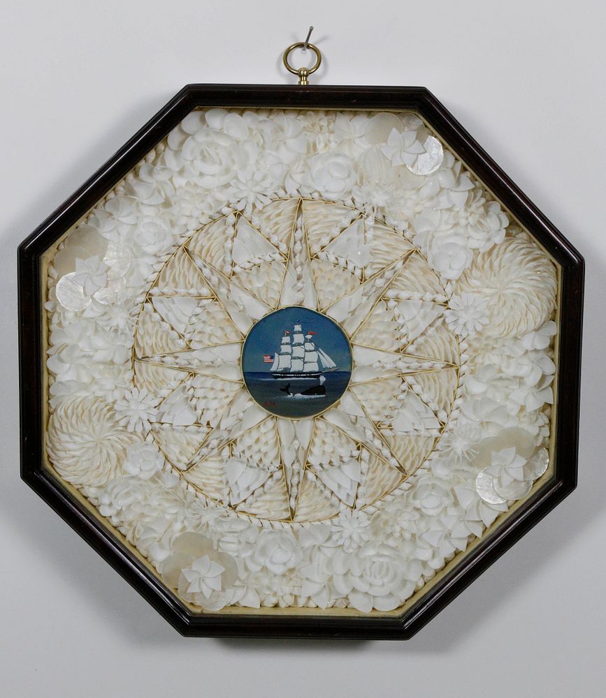 Appraisal: Contemporary White Shell Sailor's Valentine with Charlie Munro Central Painting