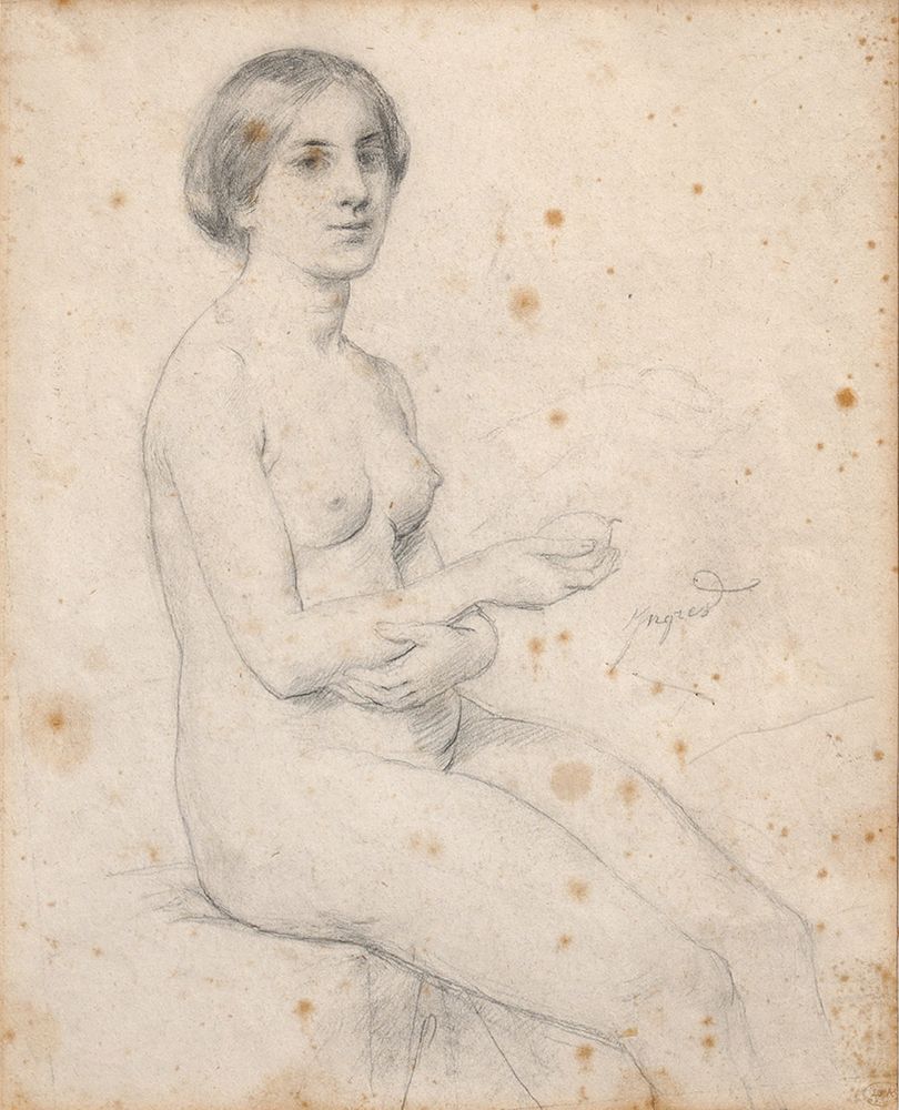 Appraisal: Attr Dominique Ingres Pencil Portrait of Nude Attributed to Dominique